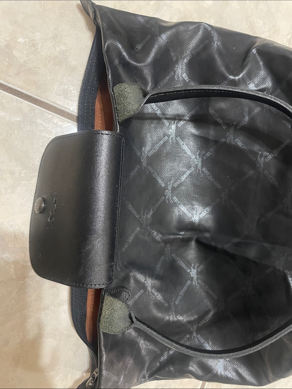 Longchamp Black Leather-Trimmed Tote with Printed Nylon - Picture 14 of 14